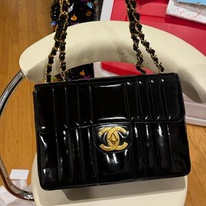 Auth series 3 CHANEL jumbo single flap 24k gold patent leather bag